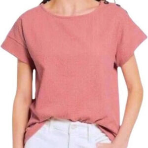 Madewell Seersucker Button Shoulder Top in Vintage Quartz - Size XXS